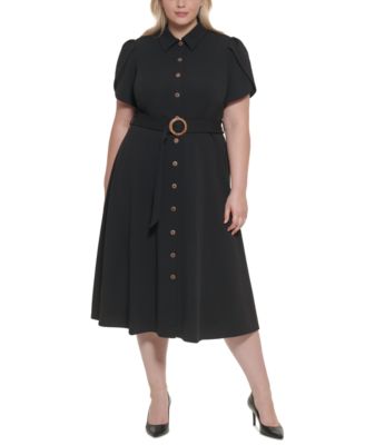 Calvin Klein - Plus Size Tulip-Sleeve Belted Shirtdress