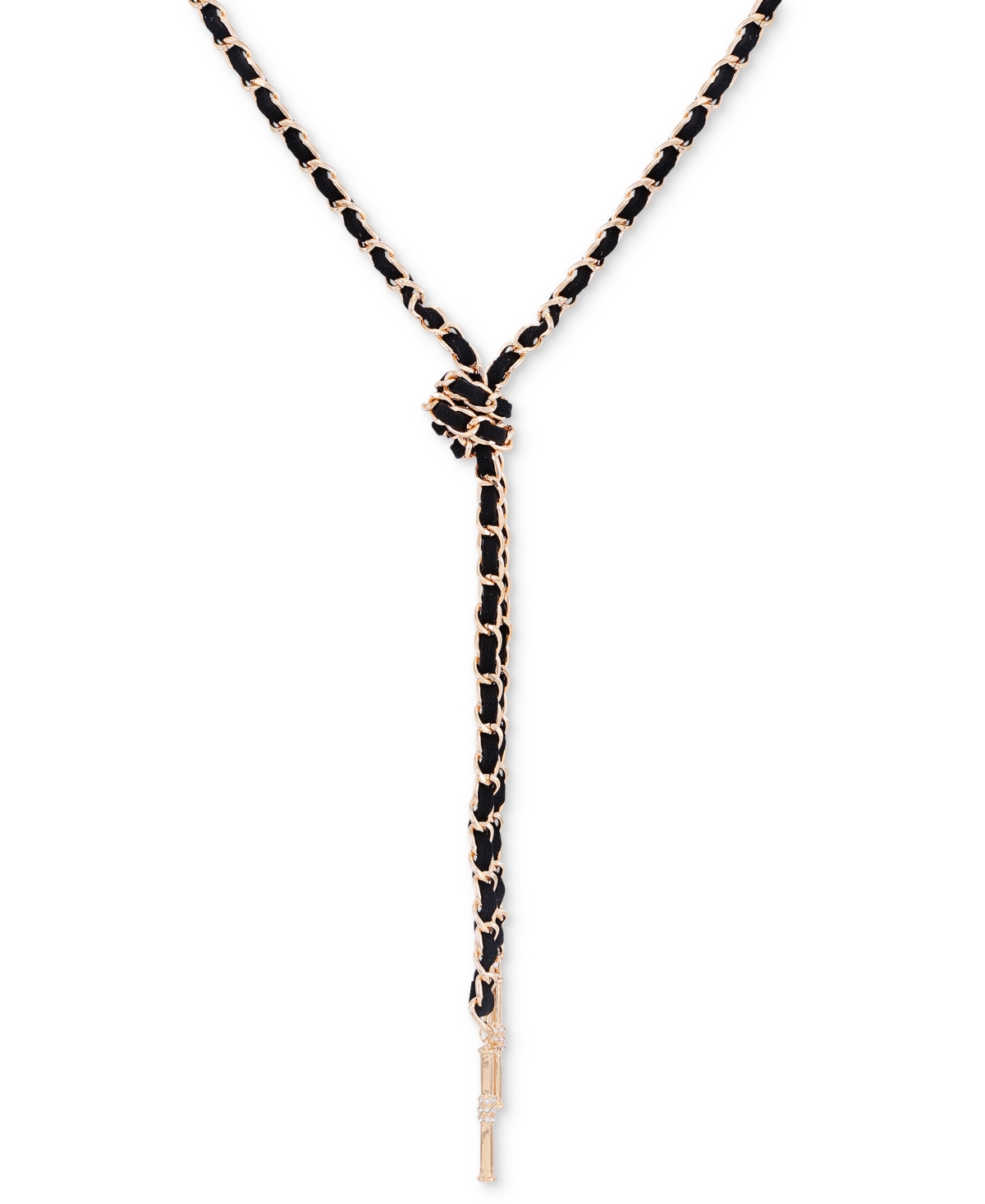 Guess Gold-tone Imitation Suede Woven Link Long Lariat Necklace, 32" + 2" Extender