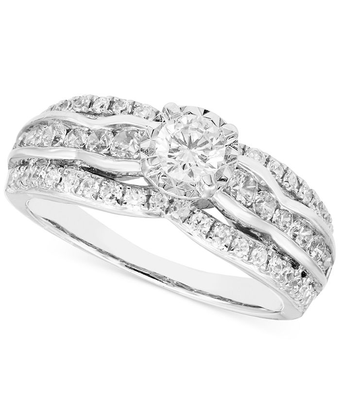 Macy's Diamond Halo Multirow Engagement Ring (1 ct. t.w.) in 14k White ...