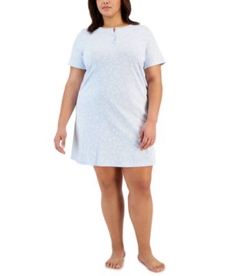 Plus Size Cotton Ditsy Floral Henley Sleepshirt