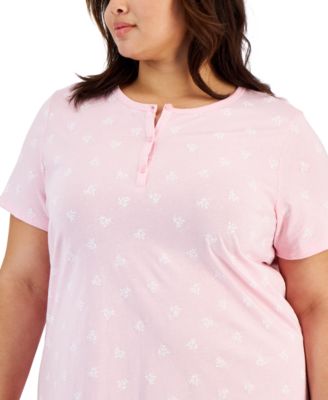 Plus Size Cotton Ditsy Floral Henley Sleepshirt