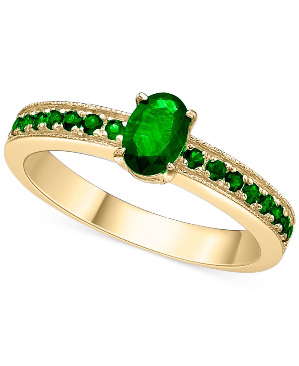 Macy's Emerald Oval & Round Milgrain Beaded Ring (1 Ct. T.w.) In 14k Gold-plated Sterling Silver (also In R