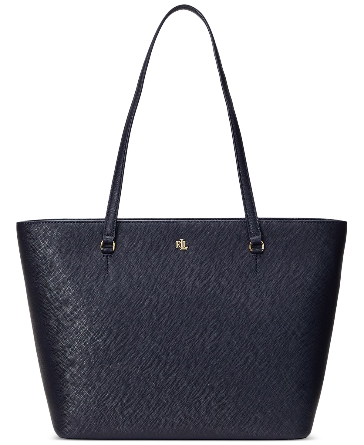 Ralph Lauren Crosshatch Leather Medium Karly Shopper Tote In Navy