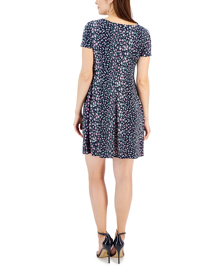 Connected Petite Printed Round-Neck Fit & Flare Dress - Macy's