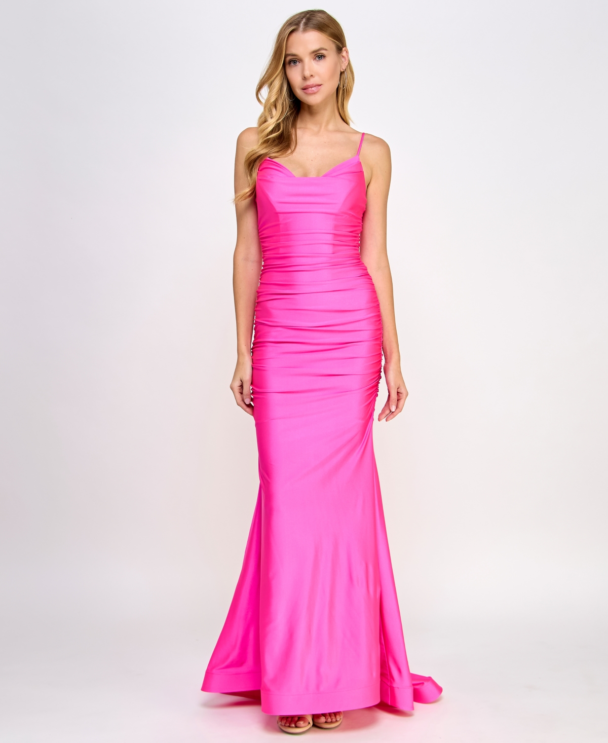 B Darlin Juniors' Shirred Gown, Created For Macy's In Neon Pink