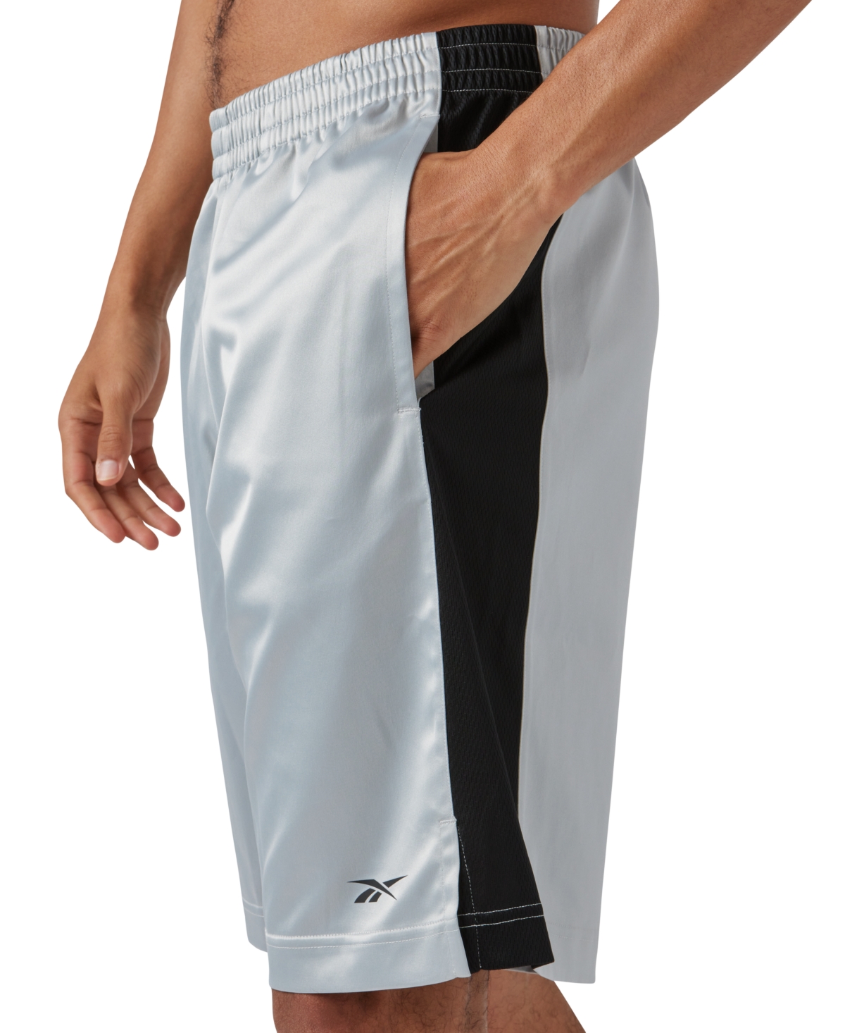 Reebok Men's Regular-Fit Mesh-Panel Satin Basketball Shorts -black