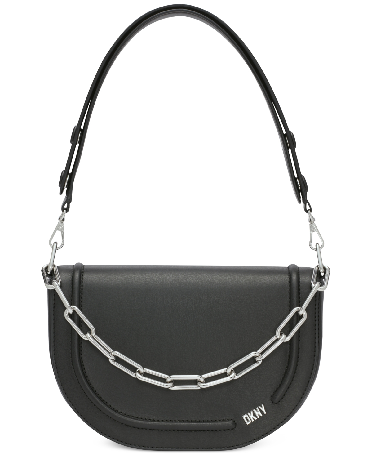 Shop Dkny Orion Convertible Flap Shoulder Bag In Black,silver