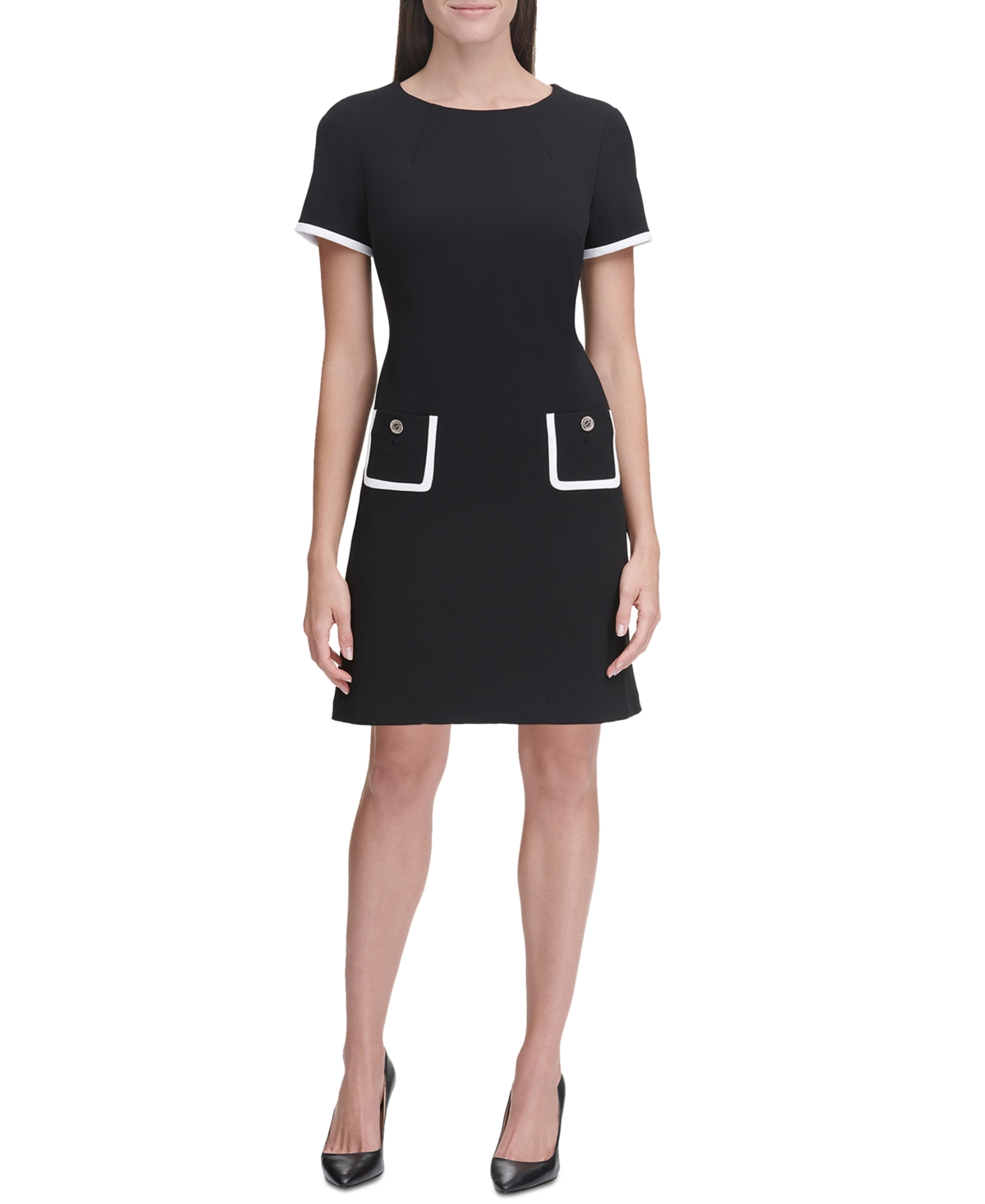Tommy Hilfiger Petite Contrast-trim A-line Dress In Black,chino