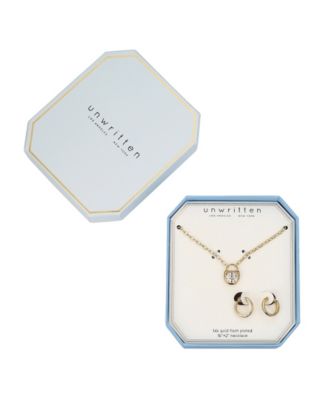 Cubic Zirconia Lock Pendant Necklace and Earring Set
