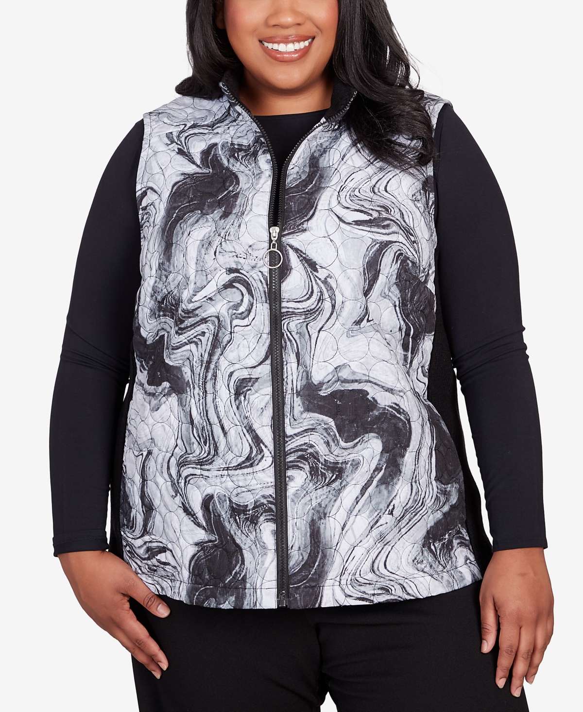 ALFRED DUNNER PLUS SIZE DRAMA QUEEN MARBLE QUILT SWEATER PANELED VEST