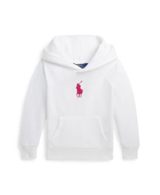 폴로 랄프로렌 Polo Ralph Lauren Toddler and Little Girls French Knot Big Pony Fleece Hooded Sweatshirt,White with Pink Pony Player