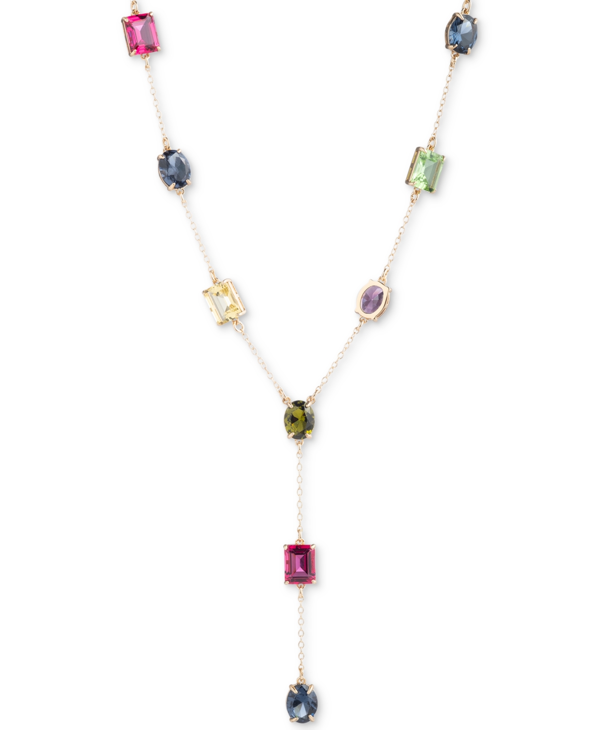 Lauren Ralph Lauren Gold-tone Multicolor Stone Lariat Necklace, 16" + 3" Extender In Misc