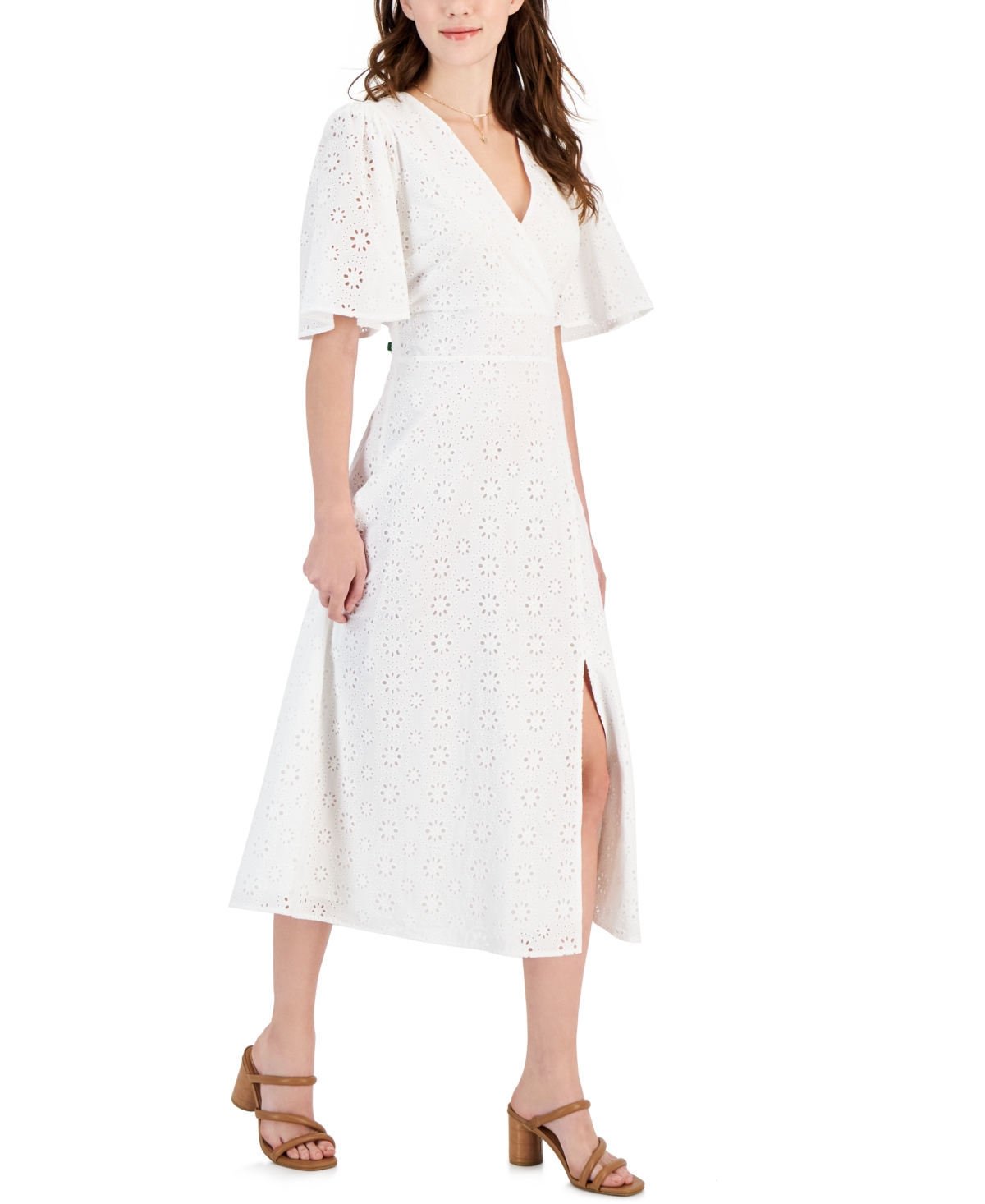 Shop Tinsel Juniors' Cotton Eyelet V-neck Midi Dress In White