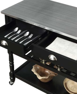 French Country 45" Medium Density Fiberboard (MDF) 3 Tier Stainless Steel Kitchen Cart