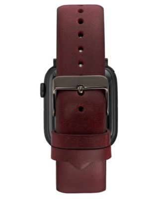 Men's Burgundy Premium Leather Band Compatible with 42mm, 44mm, 45mm, Ultra, Ultra2 Apple Watch