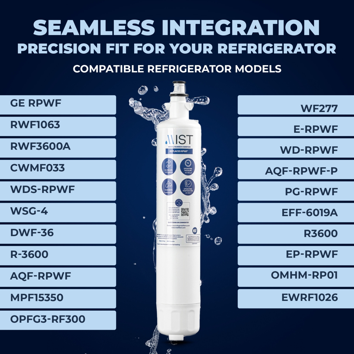 Mist Rpwf Replacement for Ge Rpwf (Not Rpwfe), RWF1063, RWF3600A, Wsg-4, Dwf-36, R-3600, MPF15350, OPFG3-RF300, BCF77, Refrigerator Water Filter, 1 Pa
