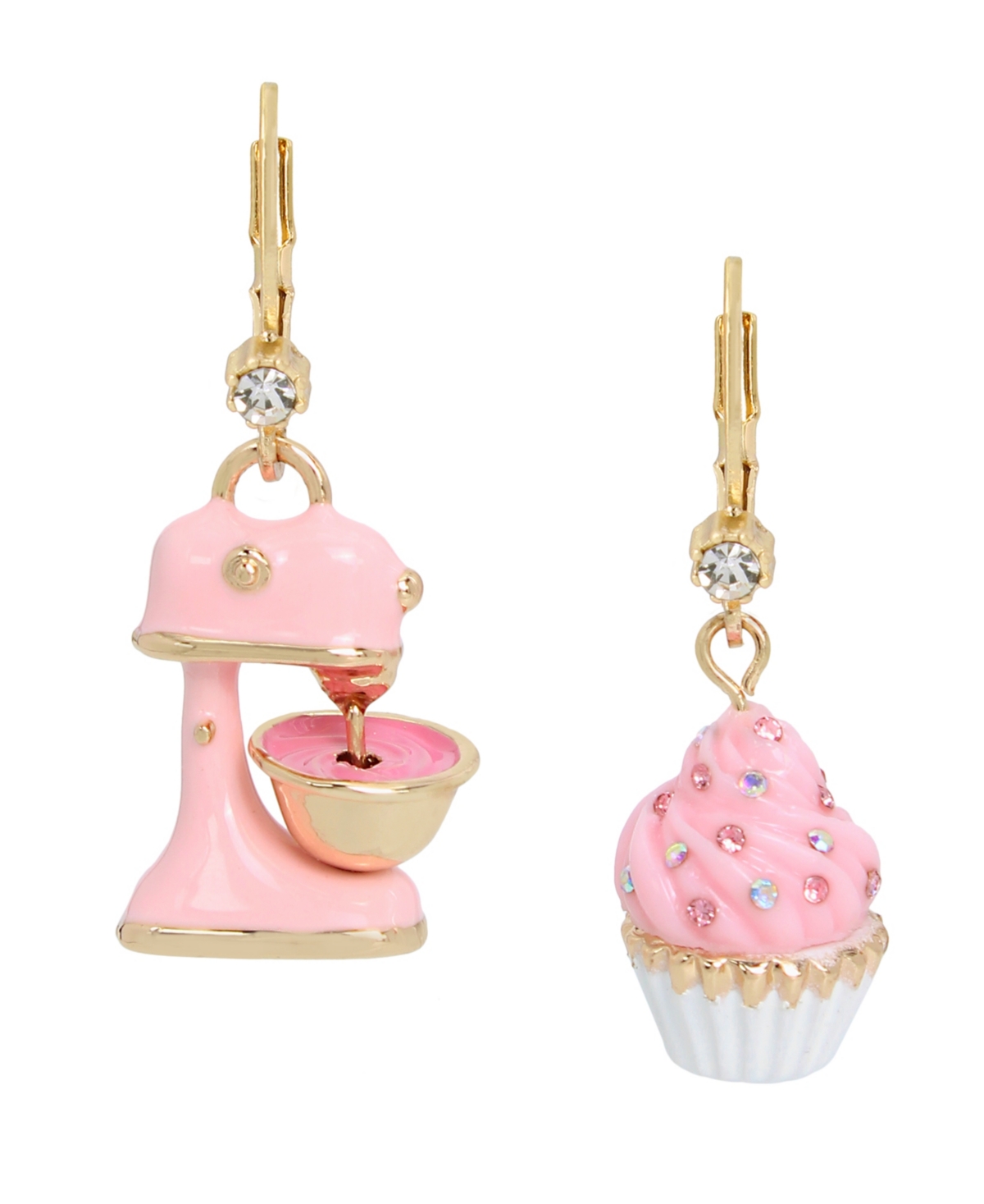 Faux Stone Cupcake Mismatch Drop Earrings - Pink, Gold