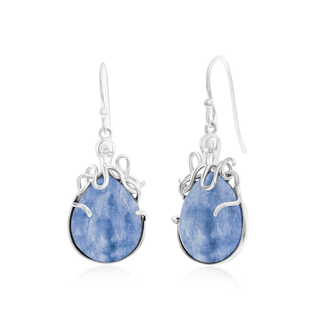 Sterling Silver Pear-Shaped Kyanite Octopus Earrings - Blue