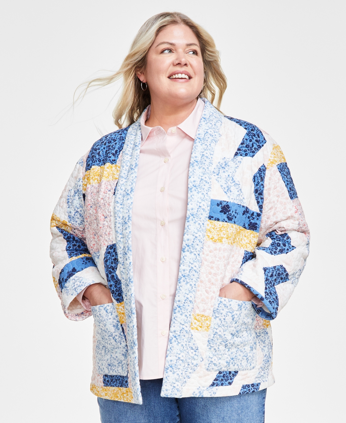 Style & Co Women's Patchwork Quilted Open-front Jacket, Created For Macy's In Multi Patchwork