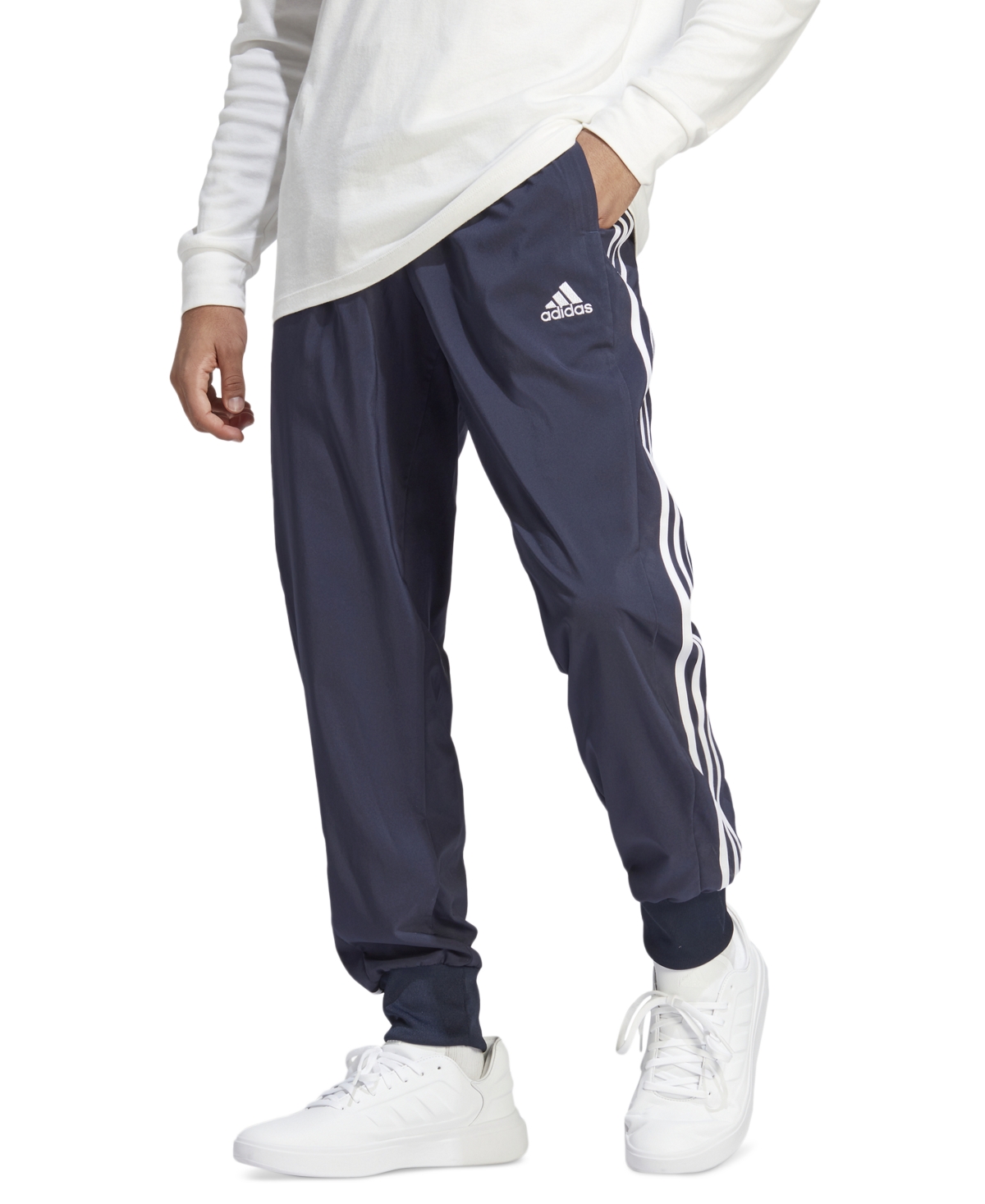 adidas Men's Essentials 3-Stripes Cargo Pocket Joggers -white