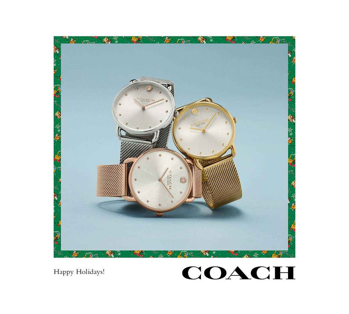 Женские часы COACH Elliot золотистые на стальном браслете-сетке 36мм — фото 1