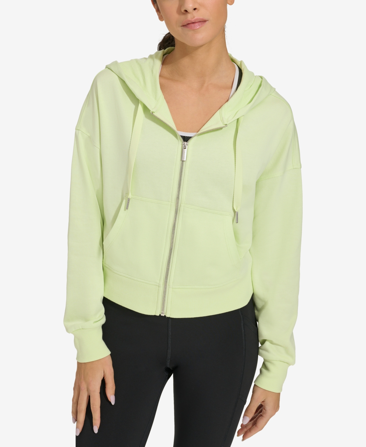 Calvin Klein Women's Long-sleeve Zip-up Drawstring Hoodie In Iced Lime