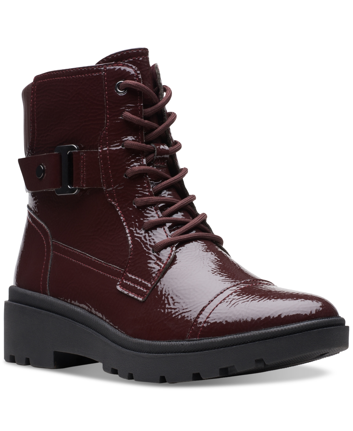 Clarks Women's Calla Dance Lace-up Buckled Boots In Burgundy Patent