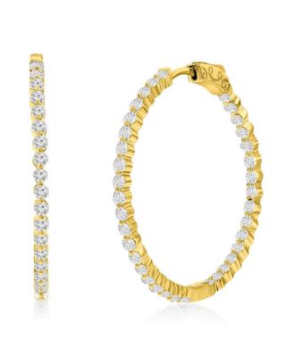 Sterling Silver or Gold Plated over Sterling Silver 35mm Inside-Outside Round Cz Hoop Earrings - Gold