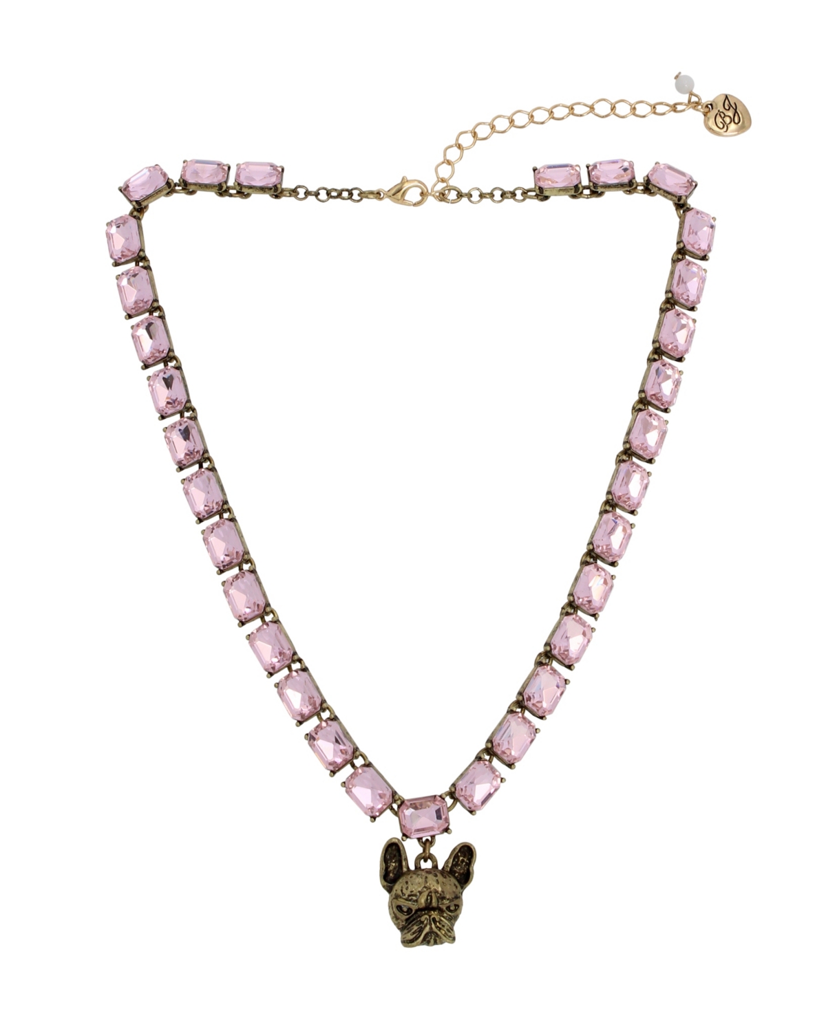 Faux Stone Frenchie Pendant Tennis Necklace - Pink, Gold