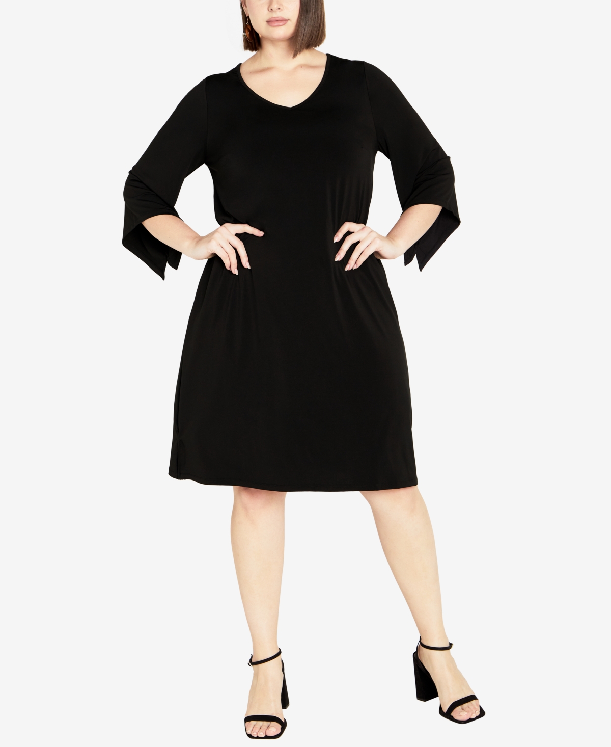 Avenue Plus Size Gianna Relaxed Fit Knee Length Dress In Black
