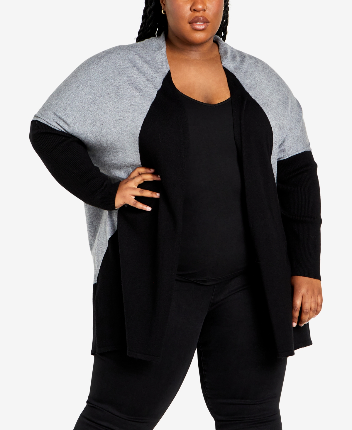 Avenue Plus Size Splice It Cardigan Sweater In Black,charcoal