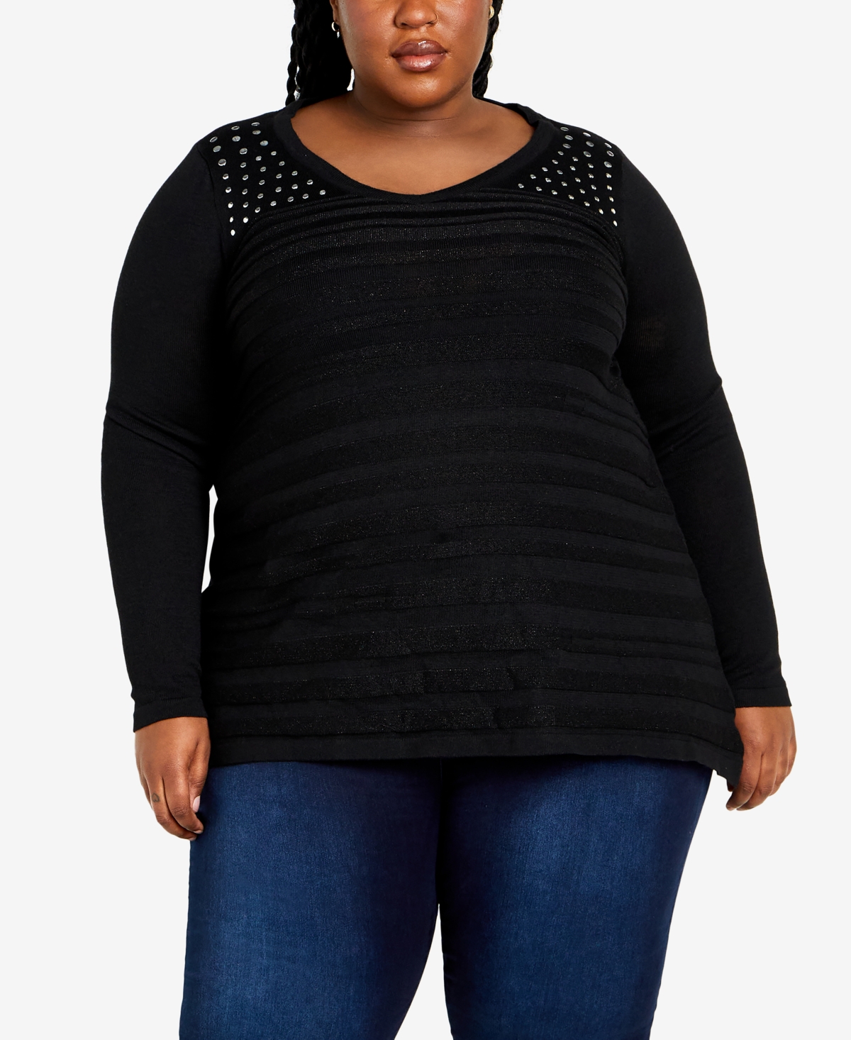 Avenue Plus Size Emma V-neck Tunic Sweater In Black