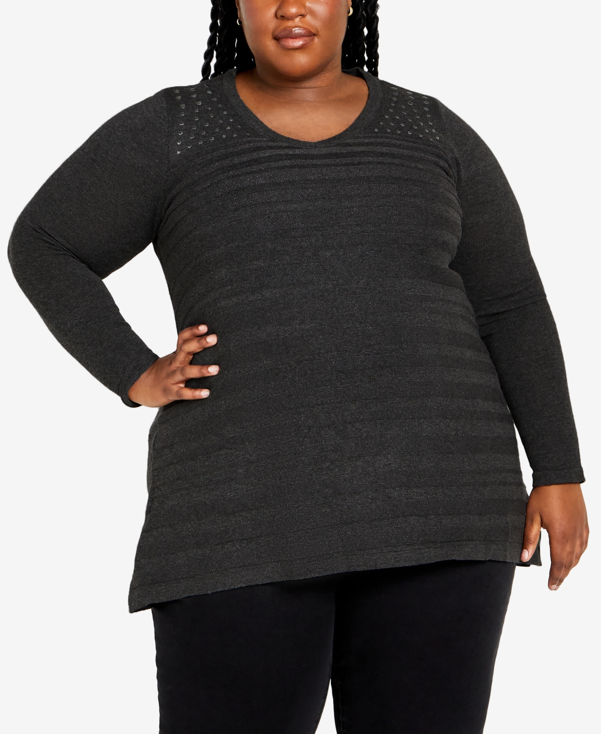 Avenue Plus Size Emma V-neck Tunic Sweater In Charcoal