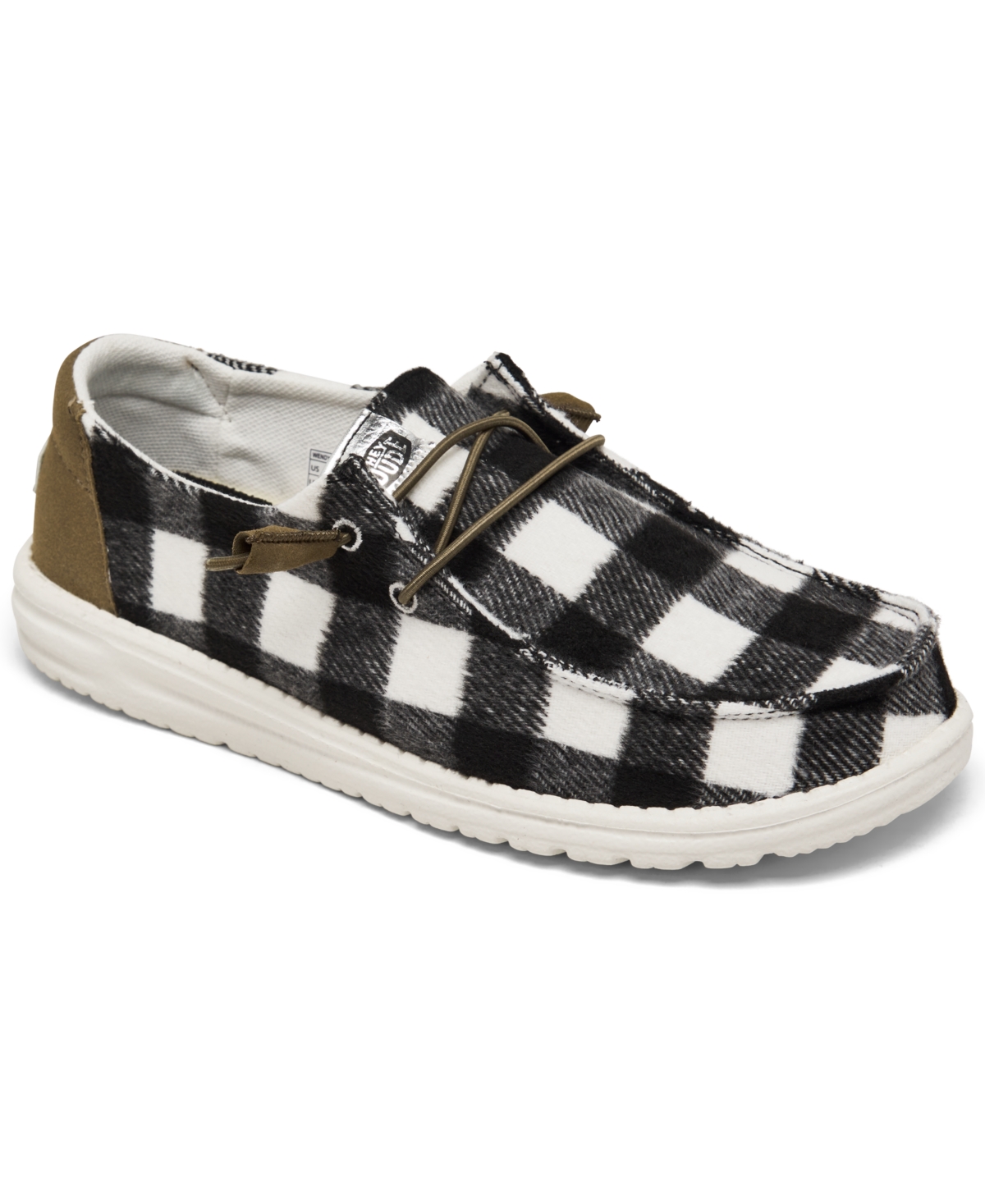 Hey Dude Women's Wendy Plaid Casual Sneakers From Finish Line In White,black