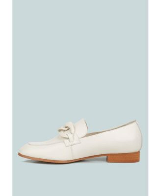 MERVA Womens Chunky Chain Leather Loafers