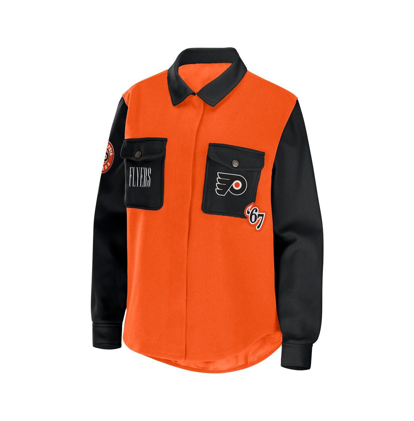 Женская куртка WEAR by Erin Andrews Orange, Black Philadelphia Flyers Colorblock Button-Up Shirt Jacket — фото 3