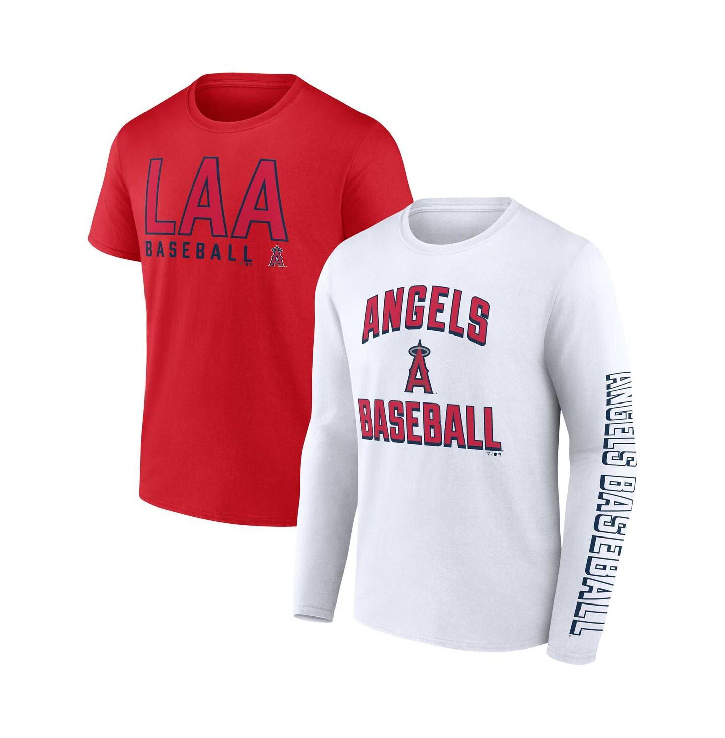 Мужские футболки Fanatics Red, White Los Angeles Angels Two-Pack Combo T-shirt Set — фото 1