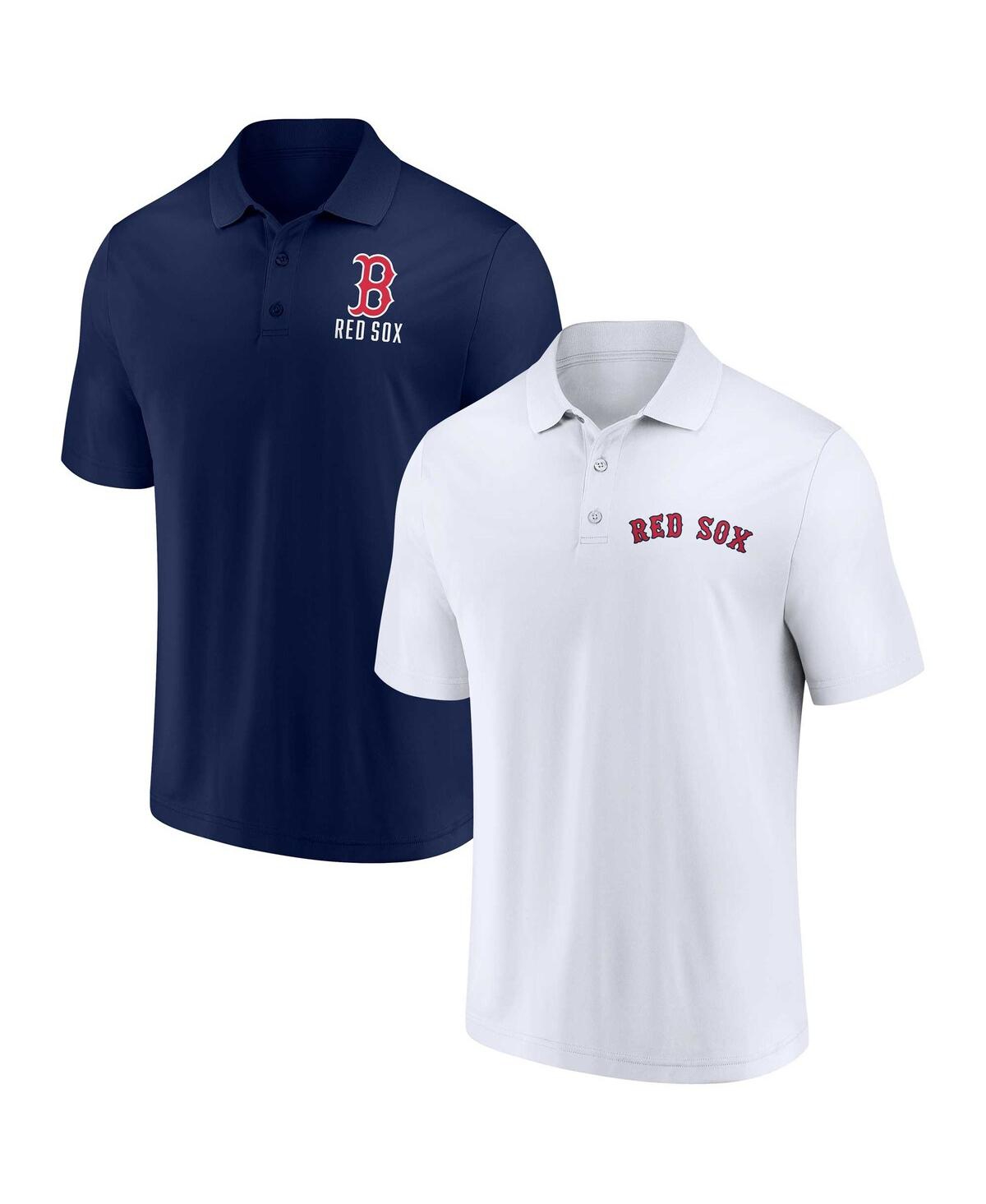 Shop Fanatics Men's  Navy, White Boston Red Sox Two-pack Logo Lockup Polo Shirt Set In Navy,white