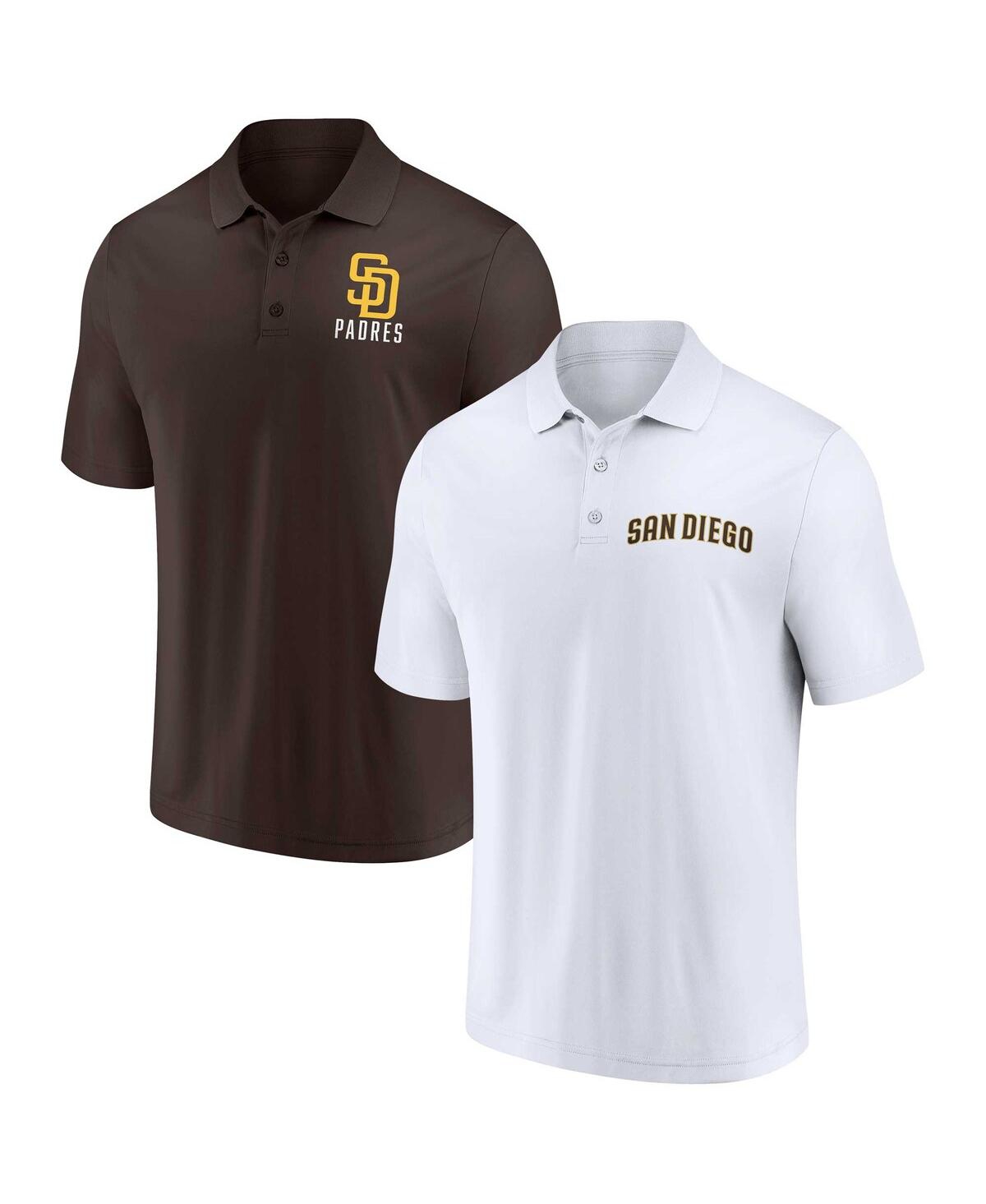 Shop Fanatics Men's  Brown, White San Diego Padres Two-pack Logo Lockup Polo Shirt Set In Brown,white