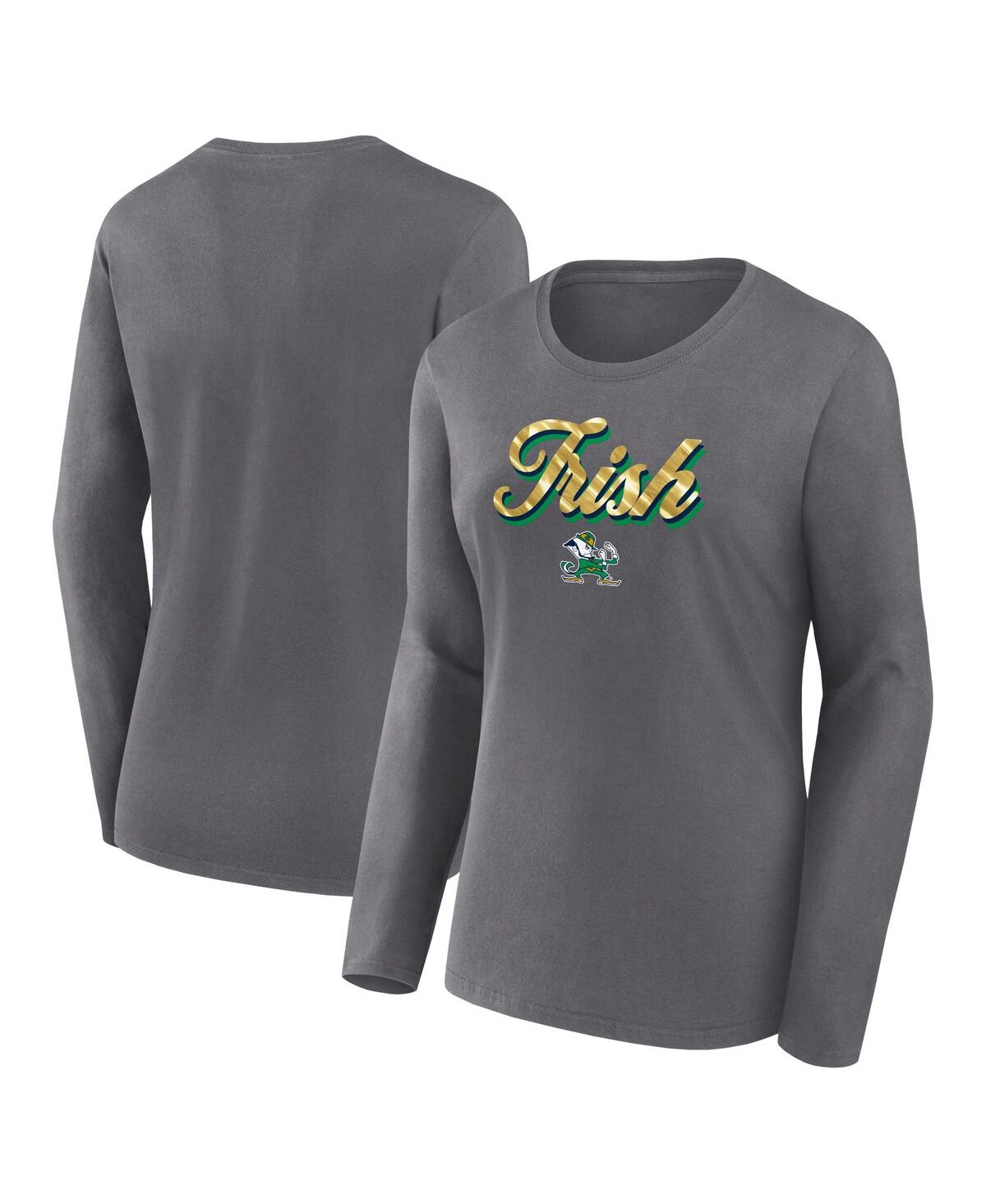 Fanatics Women's  Gray Notre Dame Fighting Irish Double Team Script Long Sleeve T-shirt