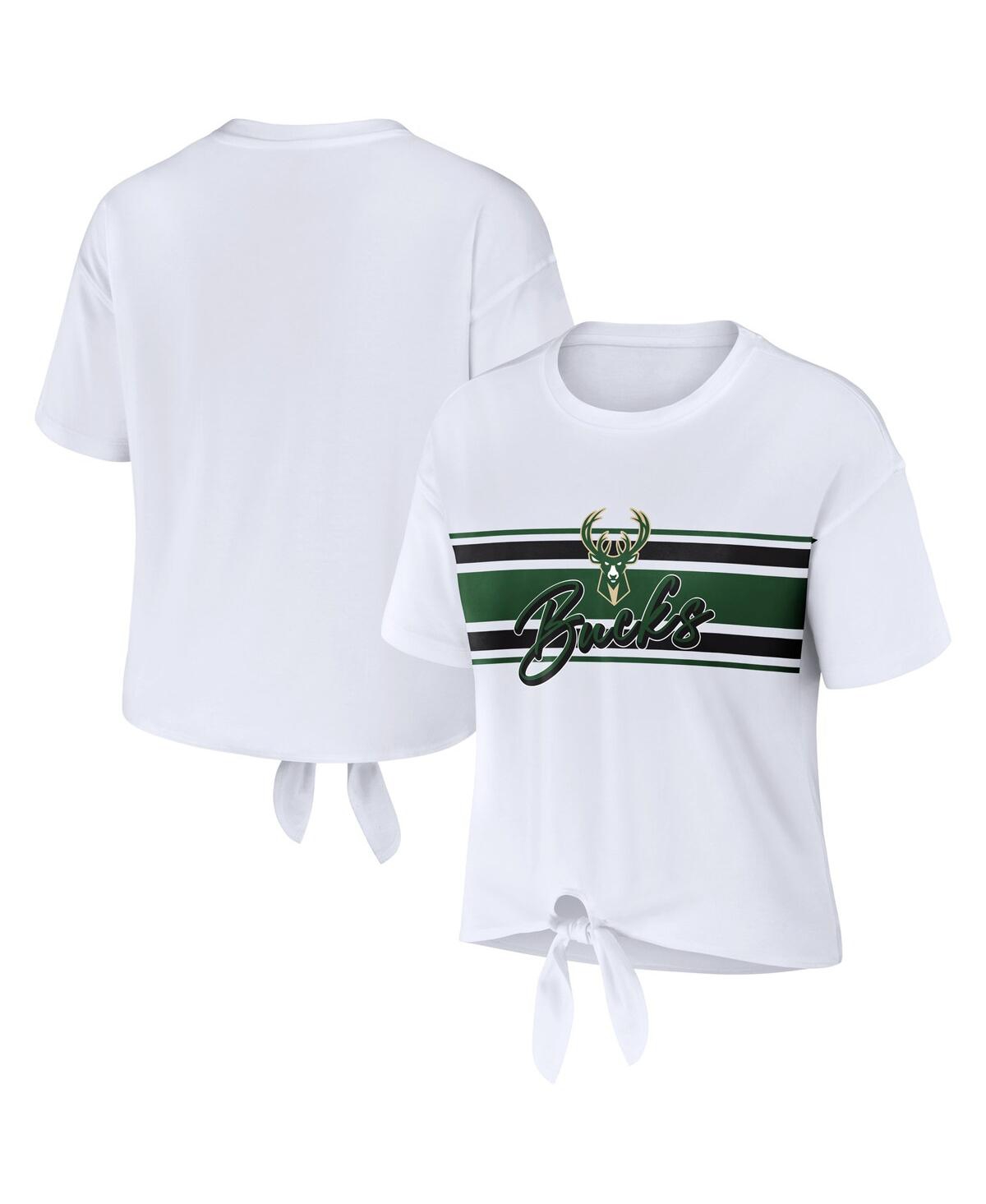 Shop Wear By Erin Andrews Women's  White Milwaukee Bucks Tie-front T-shirt