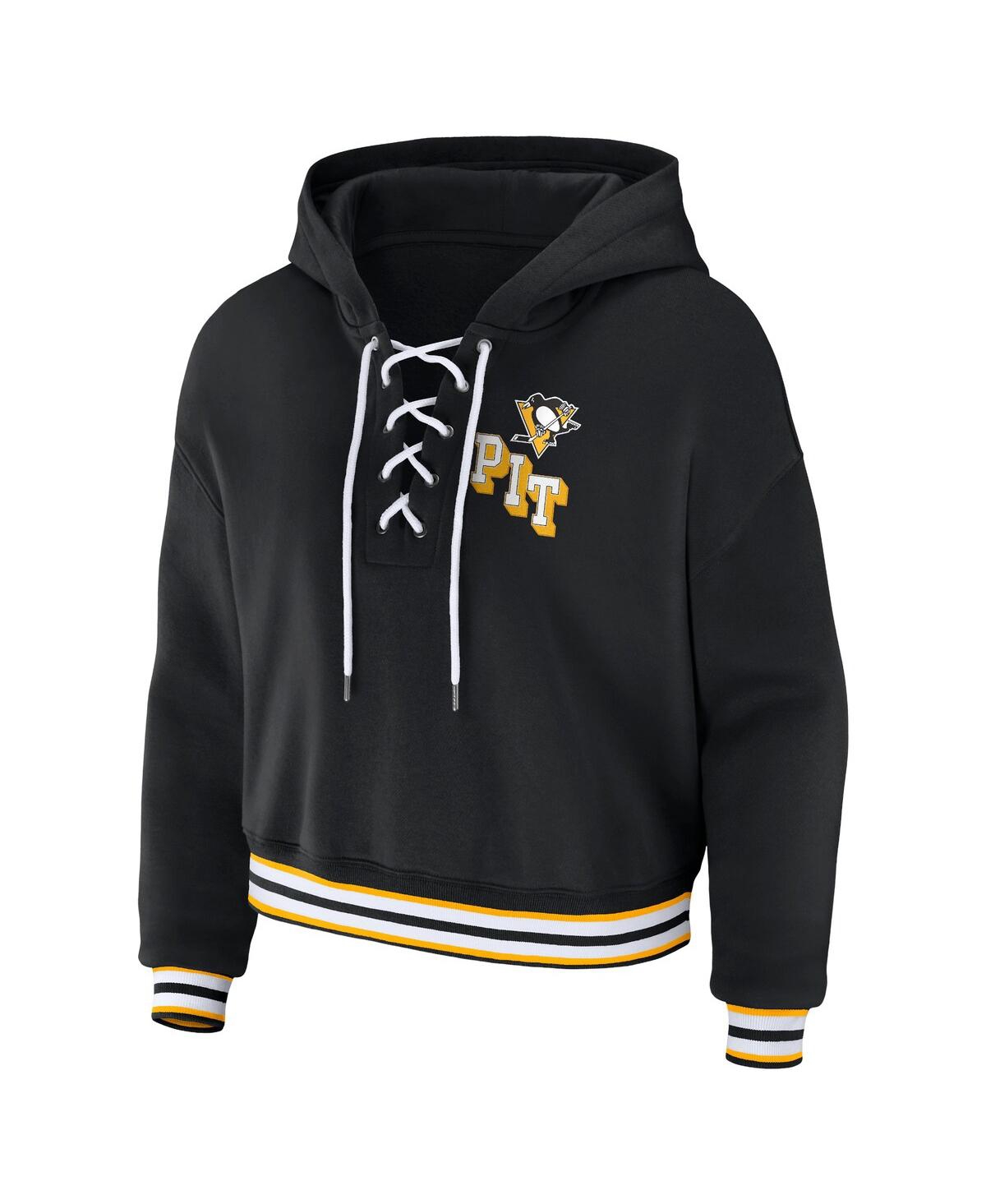 Shop Wear By Erin Andrews Women's  Black Pittsburgh Penguins Lace-up Pullover Hoodie
