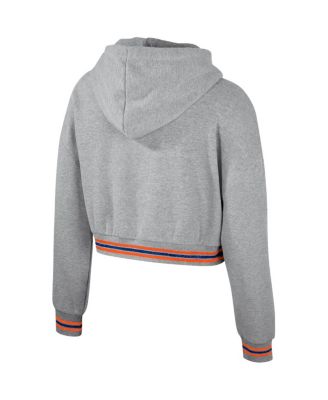 Women's Heather Gray Distressed Florida Gators Cropped Shimmer Pullover Hoodie