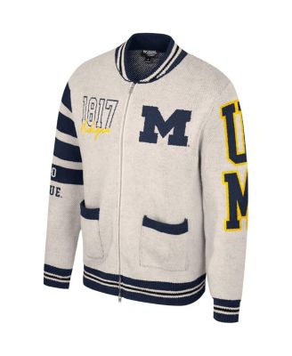 Men's and Women's Cream Michigan Wolverines Jacquard Full-Zip Sweater
