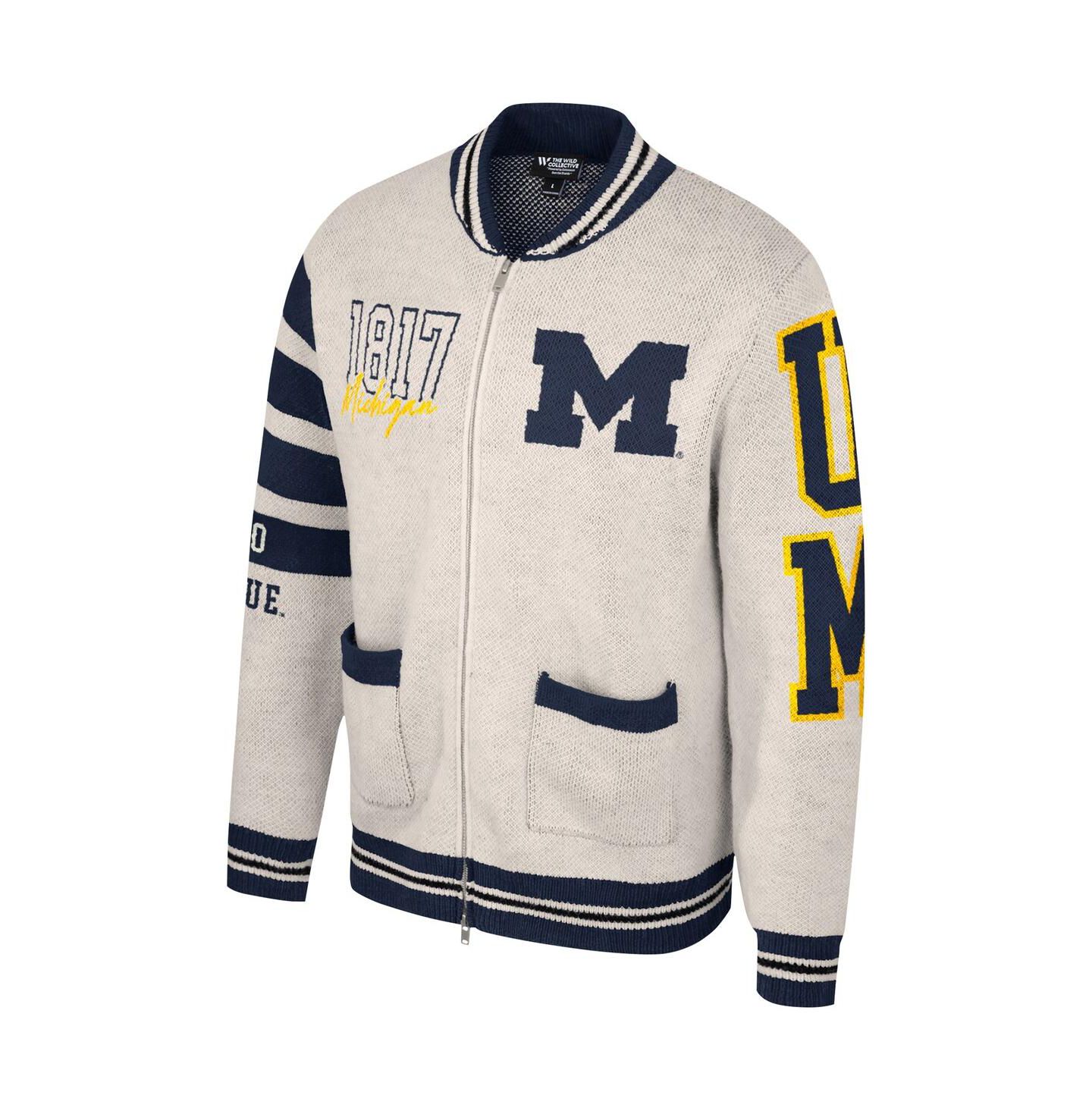 Мужской свитер The Wild Collective and Cream Michigan Wolverines Jacquard Full-Zip — фото 2