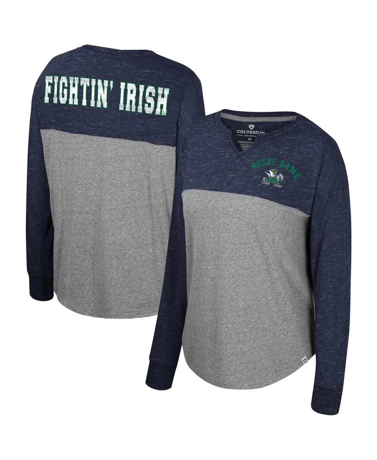Colosseum Women's  Heather Gray, Navy Distressed Notre Dame Fighting Irish Jelly Of The Month Oversiz In Heather Gray,navy