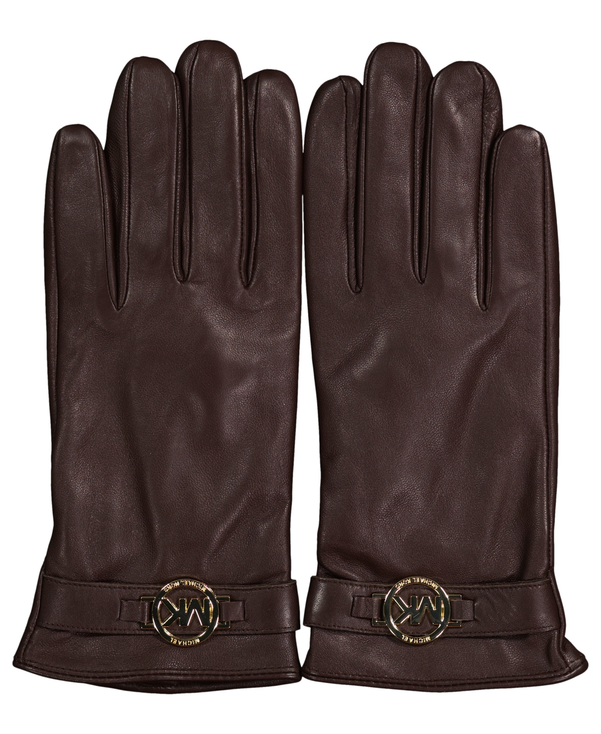Michael Kors Michael  Women's Leather Logo Ornament Gloves In Chocolate