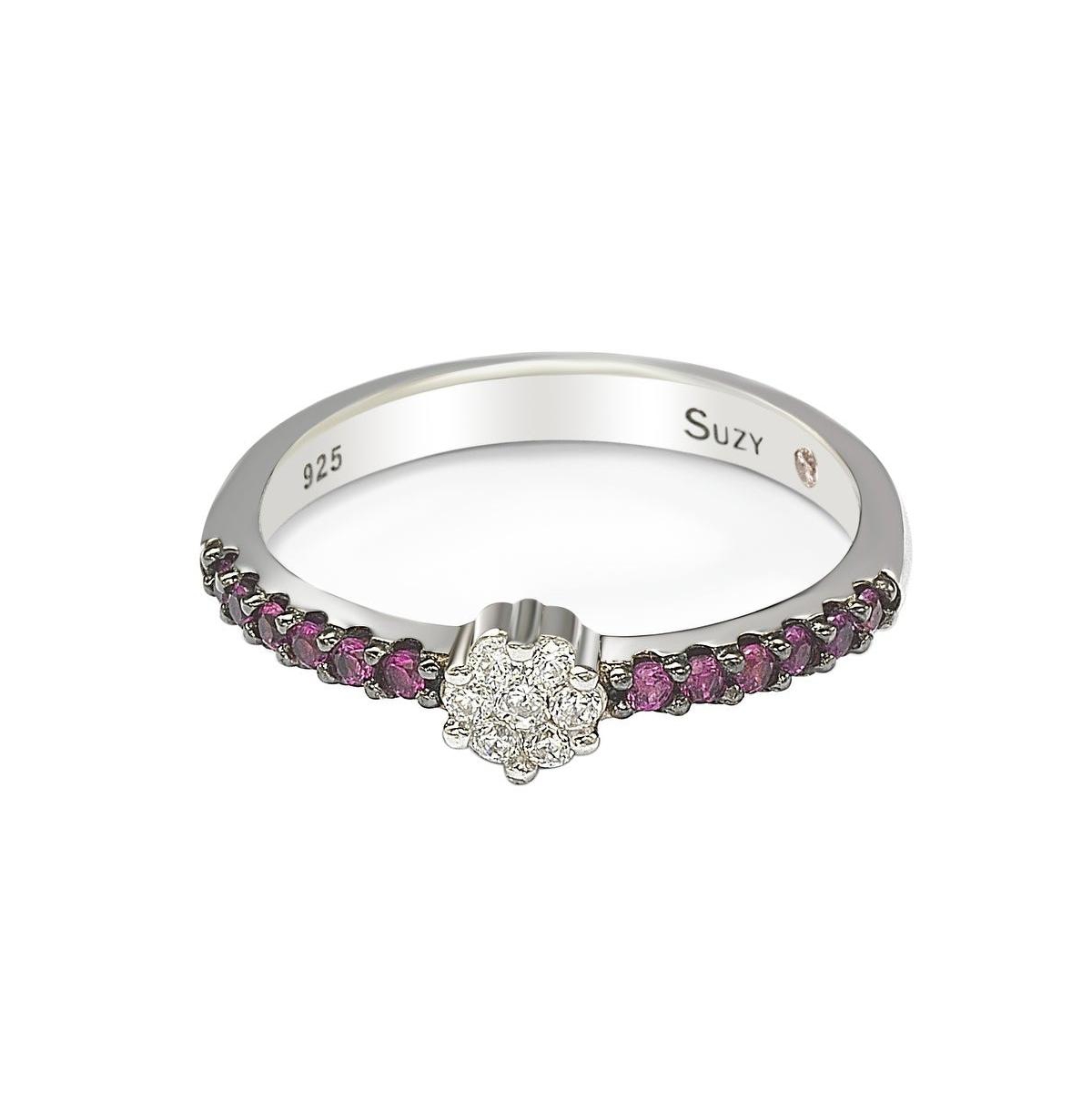 Suzy Levian New York Suzy Levian Sterling Silver Cubic Zirconia Petite Flower Pave Solitaire Band Ring