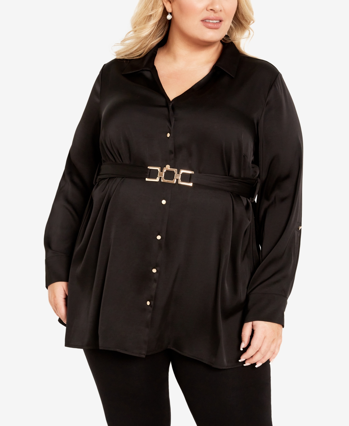 Avenue Plus Size Eva Longline Shirt Top In Black