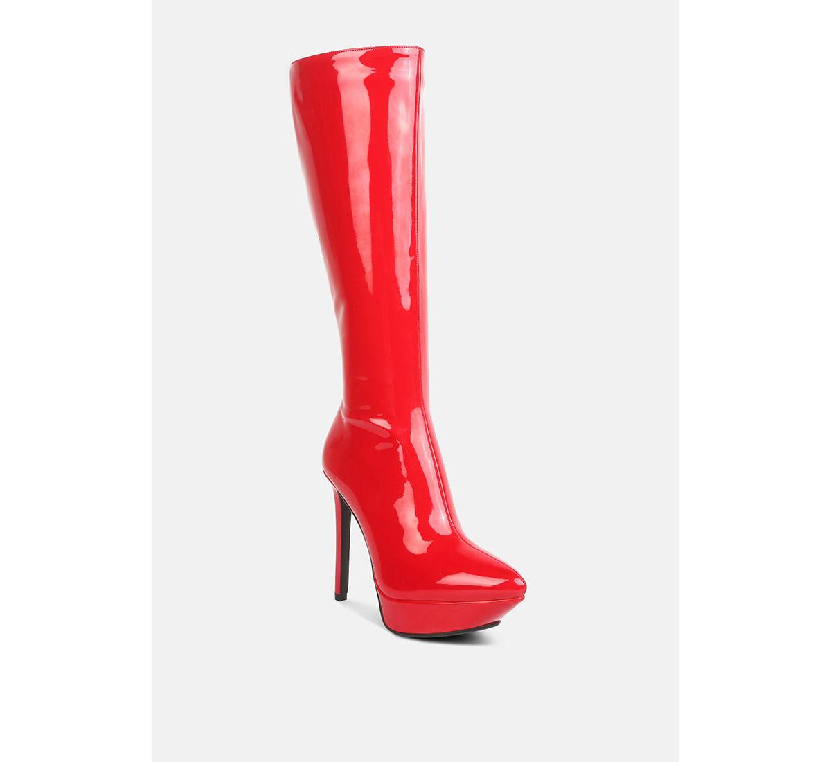 Chatton Womens Patent Stiletto High Heeled Calf Boots - Tan